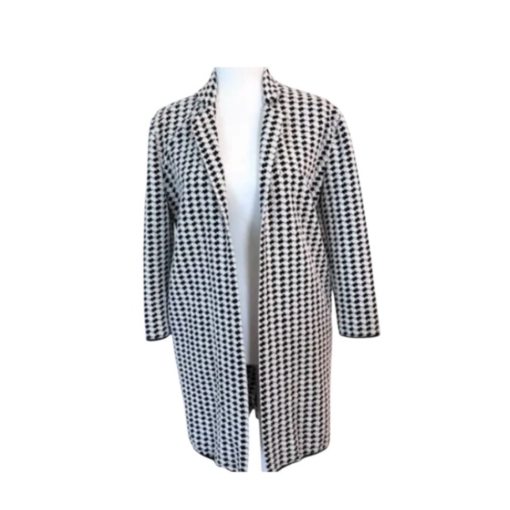 Philosophy Black and White Trench Coat with Houndstooth Pattern